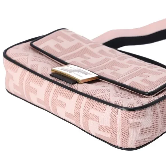 FENDI Mamma Baguette Zucca Pattern Handbag 8BR600 Pink Beige Black Jacquard - Picture 7 of 8